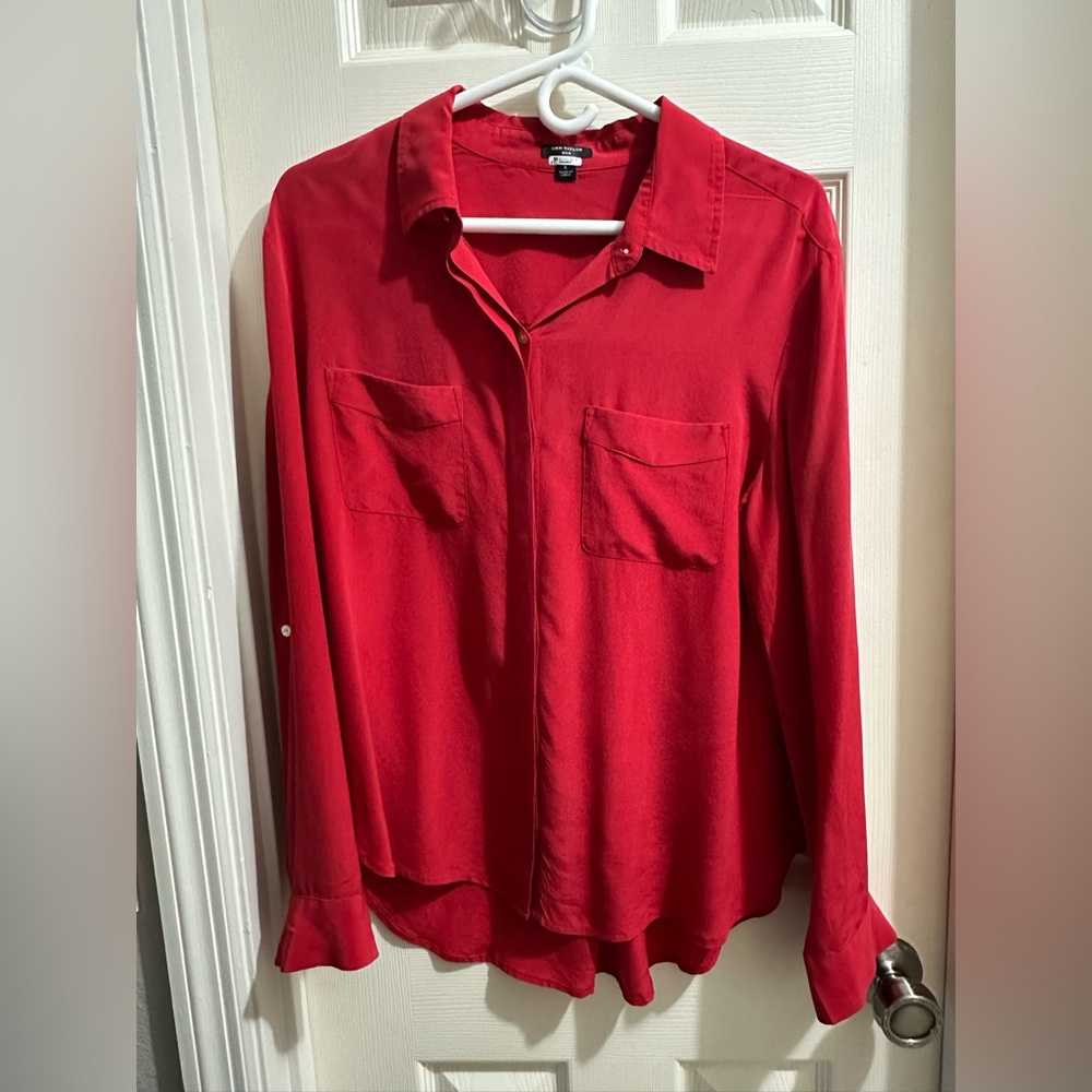 Ann Taylor Vibrant Red Silk Blouse